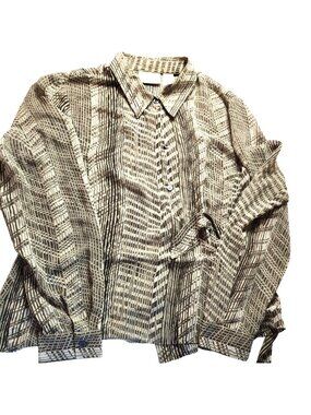 Blouse Semi Shear Beige Size 14 Waist Tie Detail Liz Claiborne geometric career